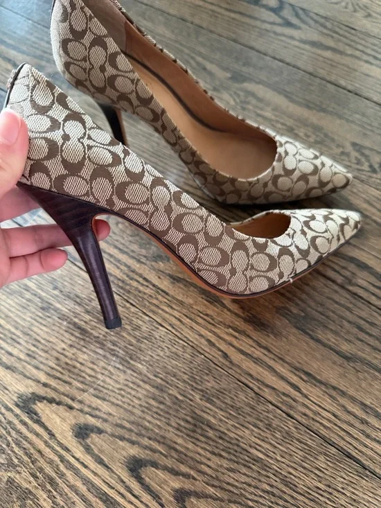 COACH Signature Canvas Pointed Pumps in Tan and Cream - Picture 3 of 4